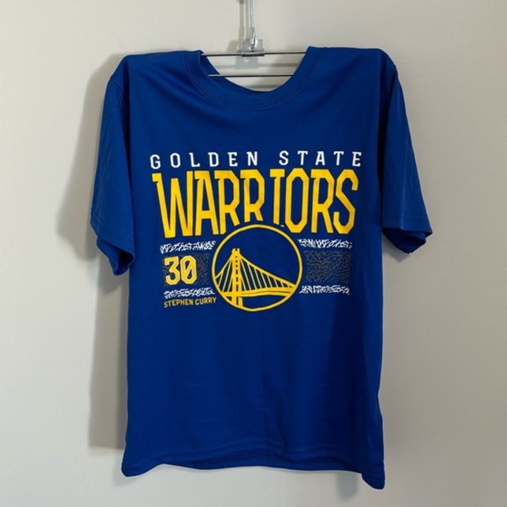 Golden State Warriors Steph Curry #30 T-Shirt Boys Size Medium Blue Gold